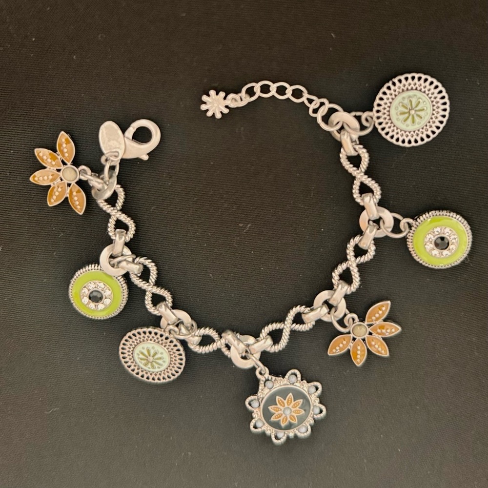 Lia Sophia Botanical Chic Silver and Green Charm Bracelet